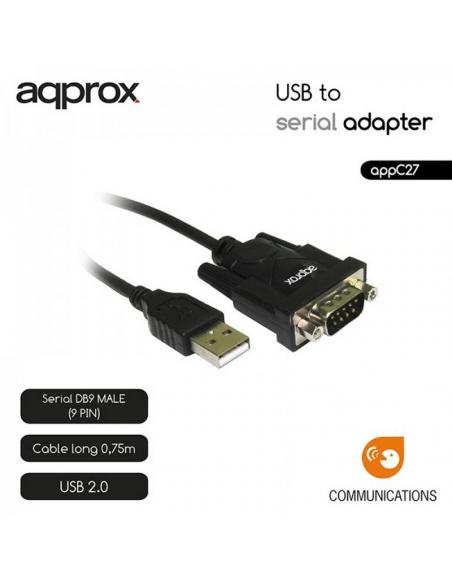 approx APPC27 Adaptador USB A SERIE DB9M  0,75 M.