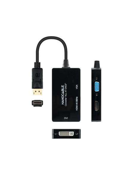 Nanocable Conversor DP a HDMI/DVI/VGA Negro 20 cm
