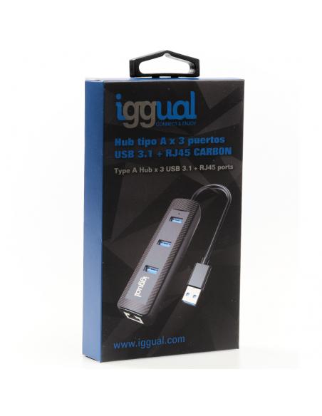 iggual Hub tipo A x 3 puertos USB 3.1+RJ45 CARBON
